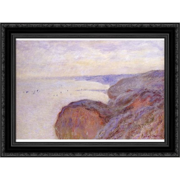 Cliffs Near Dieppe 24x19 Black Ornate Wood Framed Canvas Art by Monet, Claude