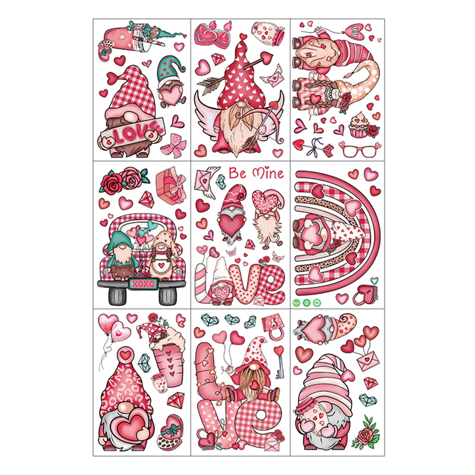 DISHAN Romantic Window Decorations Valentine Day Window Stickers Valentine's Day Window Stickers Gnome Dwarf Design Heart Shape
