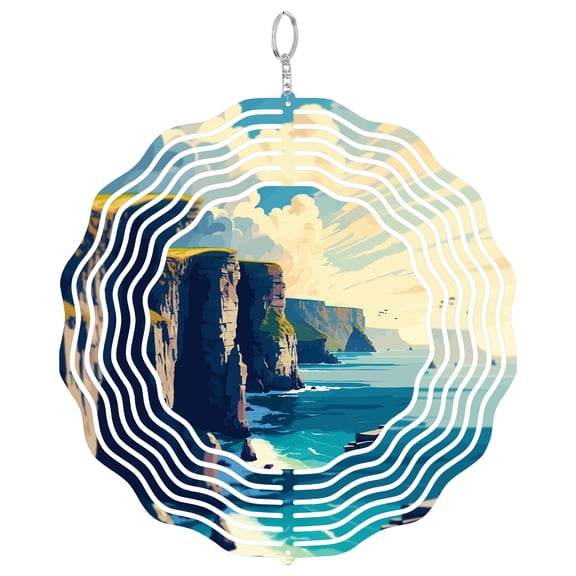 Cliffs Of Moher Ireland View 3D Wind Spinner Kinetic Hanging Ornament Outdoor Garden Decor Atlantic Coast Gift