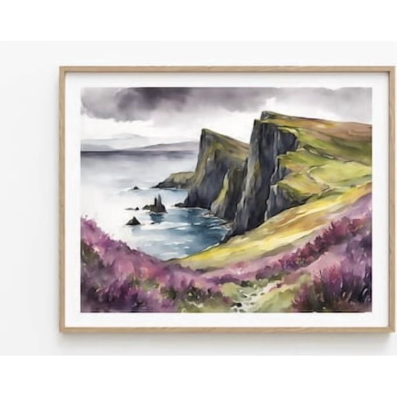 Cliffs Of Moher Painting Watercolor Poster Emerald Isle Wall Art Irish Coastal Landscape Ireland Seascape Large Poster, Poster Only