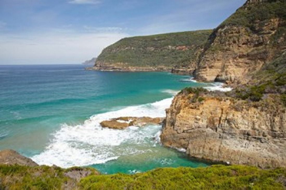 Cliffs at Maingon Bay Tasman Peninsula Australia Canvas Art - David Wall DanitaDelimont (29 x 19)