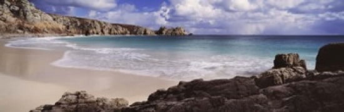 Cliffs at seaside Logan Rock Porthcurno Bay Cornwall England Canvas Art - Panoramic Images (18 x 6)