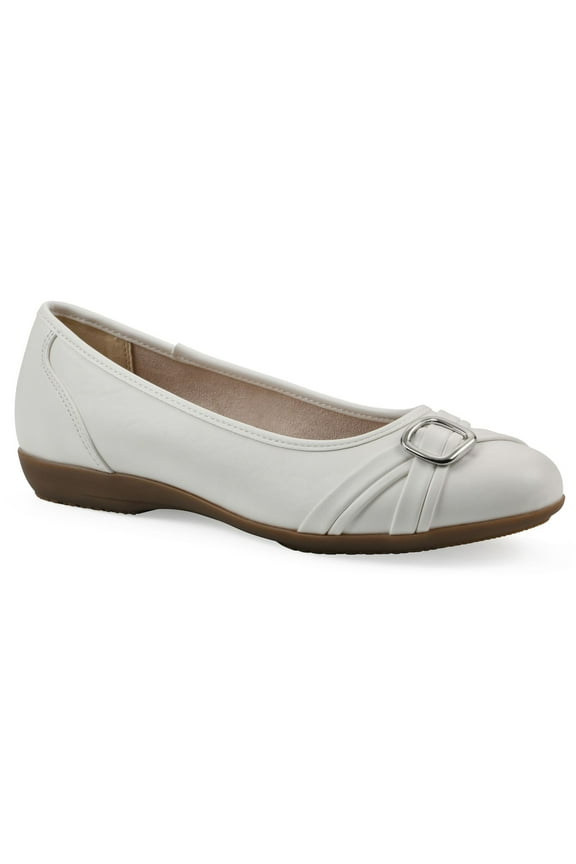Calming Women's Ballet Flats Color: White Smooth Size: 9.5