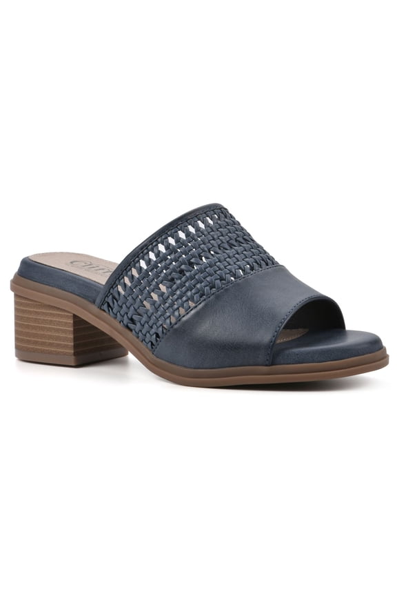 Corley Women's Heeled Slide Sandals Color: Dark Blue Burnished Size: 7.5
