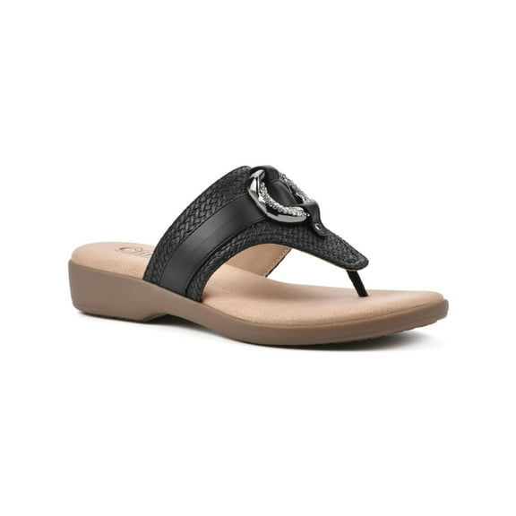 Cliffs by White Mountain Womens Benedict Embellished Faux Leather Thong Sandals