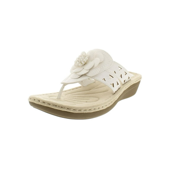 Cliffs by White Mountain Womens Cynthia Faux Leather Thong Wedge Sandals