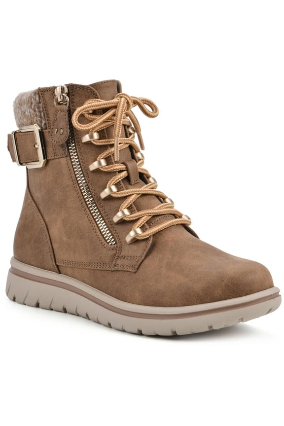 Womens HEARTEN Faux Leather Combat & Lace-Up Boots