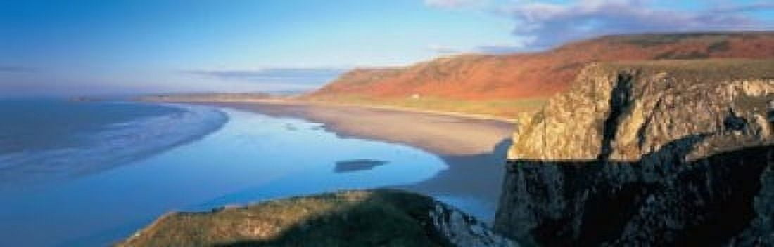 Cliffs on the beach Worms Head Rhossili Wales Canvas Art - Panoramic Images (18 x 6)