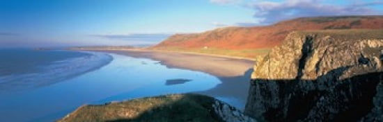 Cliffs on the beach Worms Head Rhossili Wales Canvas Art - Panoramic Images (36 x 12)