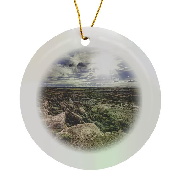 3drose, Cliffside View of Petrified Rock in Petrified Forest National Park, Circle Porcelain Ornament