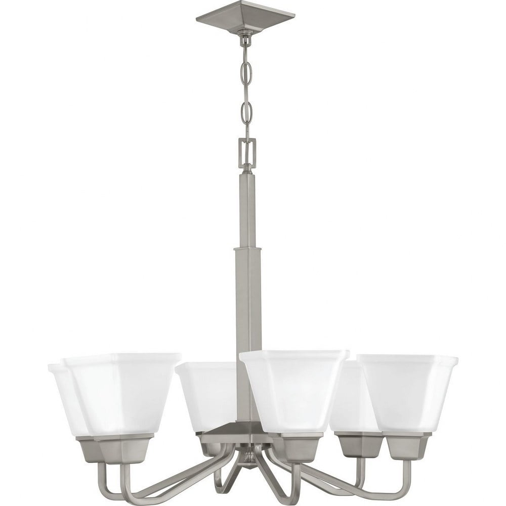 Clifton Heights Brushed Nickel 6-Light Chandelier with Etched Glass Shades