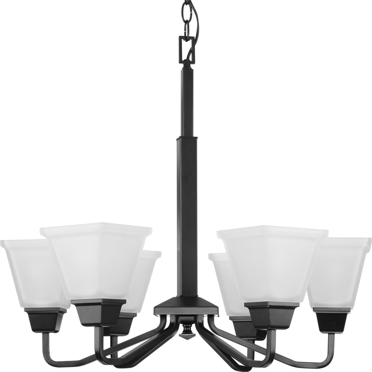 Matte Black 6-Light Chandelier with Etched Glass Shades
