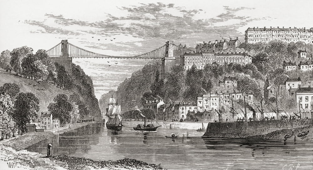 The Clifton Suspension Bridge Spanning The Avon Gorge Bristol England In The Late 19Th Century From Our Own Country Published 1898 Canvas Art - Ken Welsh Design Pics (19 x 10)