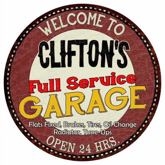 Clifton's Full Service Garage 12" Round Metal Sign Man Cave Dcor 200120037385