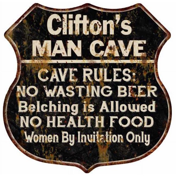 Clifton's Man Cave Rules Sign Shield Metal Gift 211110007386