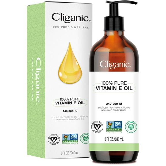 Cliganic 100% Pure Vitamin E Oil for Skin, Hair & Face - 30,000 IU, Non-GMO Verified | Natural D-Alpha Tocopherol