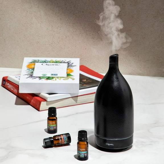 Cliganic Ceramic Aromatherapy Diffuser, 7 Color Lights & Auto Shut Off, Cool Mist Oil Diffuser, Black