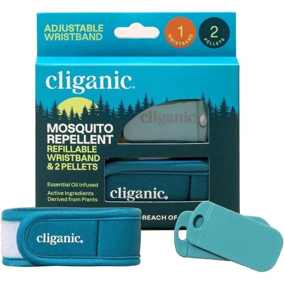 Cliganic Natural Outdoor Mosquito Repellent Wristband, Adjustable Band with 2 Refill Pellets