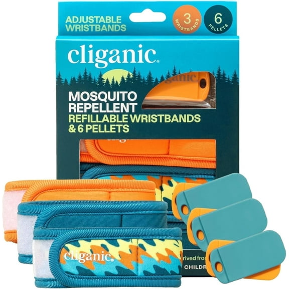 Cliganic Natural Outdoor Mosquito Repellent Wristband, 3 Adjustable Bands with 6 Refill Pellets