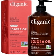 Cliganic Pure Jojoba Oil with Pump, Cold-Pressed Body Oil and Hair Oil for Skin Care, Hexane Free, 16 fl oz
