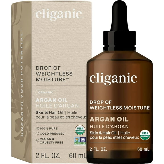Cliganic Organic Argan Oil, 100% Pure | for Hair, Face & Skin | Cold Pressed Carrier Oil, Imported from Morocco