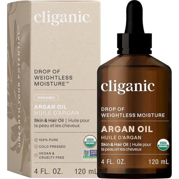 Cliganic 100% Pure & Natural Certified Organic Body Oil, Argan, 4 fl oz
