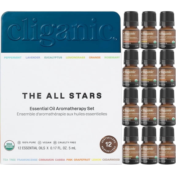 Cliganic Organic Aromatherapy Essential Oils Set (Top 12)