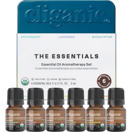 Cliganic Organic Aromatherapy Essential Oils Set (Top 6)