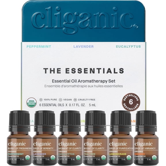 Cliganic Organic Aromatherapy Essential Oils Set (Top 6)