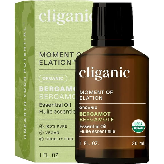Cliganic Organic Bergamot Essential Oil, 100% Pure Natural for Aromatherapy | Non-GMO Verified