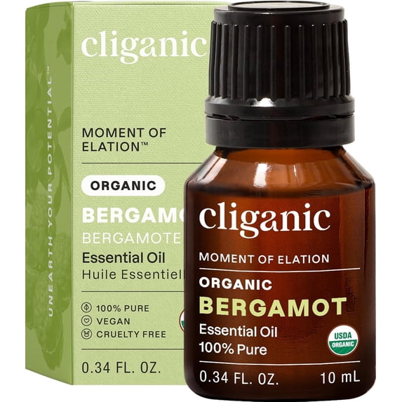Cliganic Organic Bergamot Essential Oil, 100% Pure Natural for Aromatherapy | Non-GMO Verified