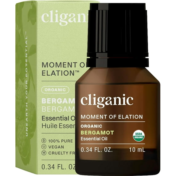 Cliganic Organic Bergamot Essential Oil, 100% Pure Natural for Aromatherapy | Non-GMO Verified