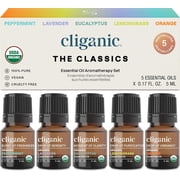 Cliganic Organic Essential Oils Set, Pure Diffuser Oils for Aromatherapy and Candle-Making, Top 5 Set