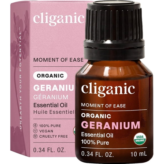 Cliganic Organic Geranium Essential Oil, 100% Pure Natural for Aromatherapy | Non-GMO Verified
