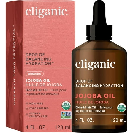 Cliganic Organic Jojoba Oil, 100% Pure (4oz) | Moisturizing Oil for Face, Hair, Skin & Nails | Natural Cold Pressed Hexane Free | Base Carrier Oil