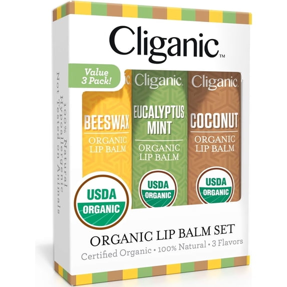 Cliganic Organic Lip Balm Set - 3 Flavors - Natural Moisturizer