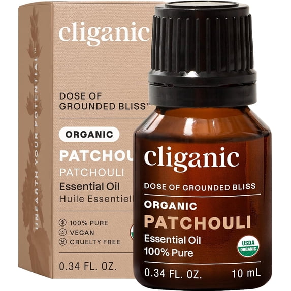 Cliganic Organic Patchouli Essential Oil - 100% Pure Natural Undiluted, for Aromatherapy Diffuser | Non-GMO Verified