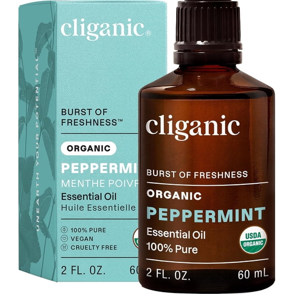 Cliganic Organic Peppermint Essential Oil - 100% Pure Natural for Aromatherapy Diffuser | Non-GMO Verified