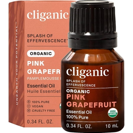 Cliganic Organic Pink Grapefruit Essential Oil, 100% Pure Natural for Aromatherapy | Non-GMO Verified