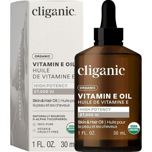 Cliganic Organic Pure Vitamin E Oil (1oz) for Skin, Hair & Face - 46,000 IU