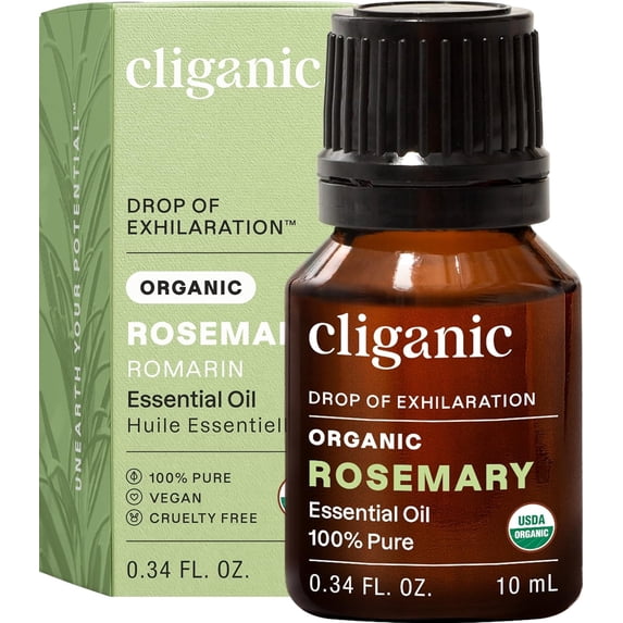 Cliganic Organic Rosemary Oil, Pure Rosemary Essential Oil for Diffusers and Aromatherapy, Non-GMO, 0.34 fl oz