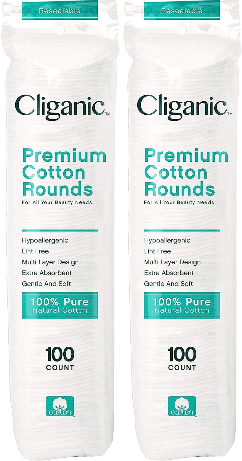 Cliganic Premium Cotton Rounds for Face (200 Count) Makeup Remover