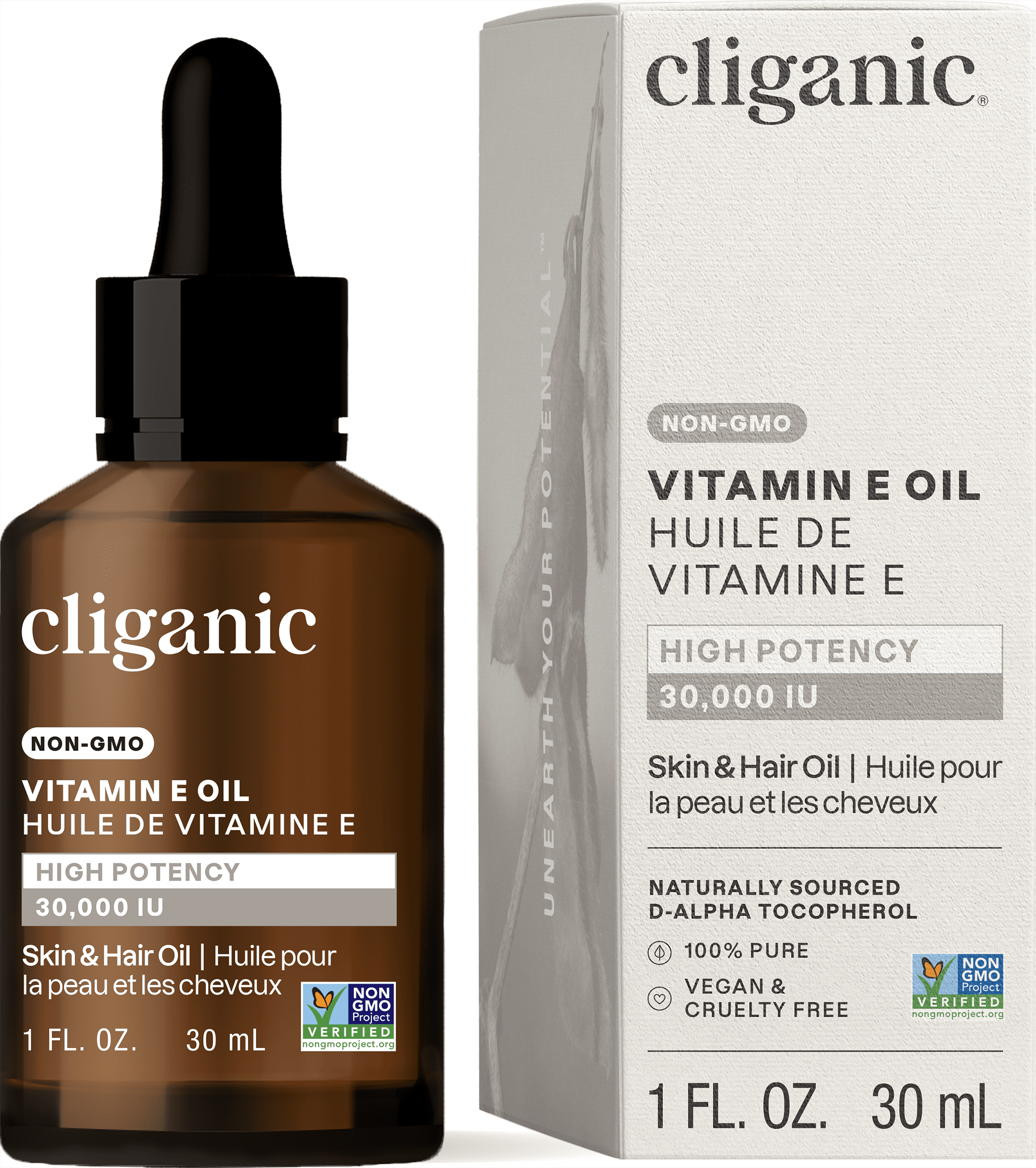 Cliganic Pure Vitamin E Oil Natural Multitasking Treatment for Face & Hair 30000 IU, 1oz