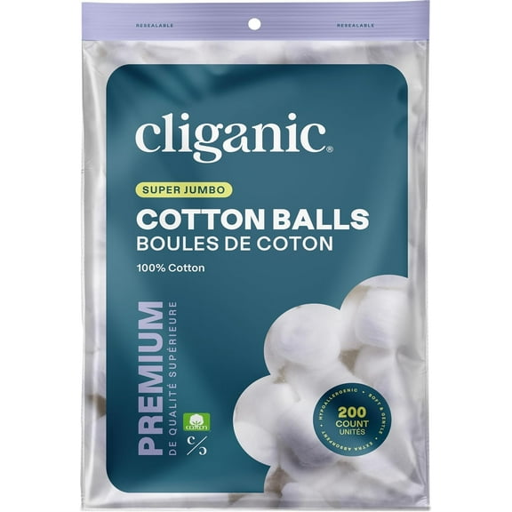 Cliganic Super Jumbo Cotton Balls (400 Count) - Hypoallergenic, Absorbent, Large Size, 100% Pure