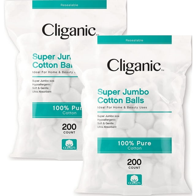 Cliganic Super Jumbo Cotton Balls (400 Count) Hypoallergenic