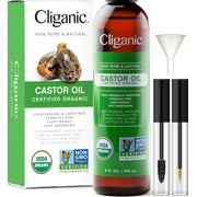 Cliganic USDA Organic Castor Oil, 100% Pure (8oz with Eyelash Kit) - For Eyelashes, Eyebrows, Hair & Skin | Natural Cold Pressed Unrefined Hexane-Free