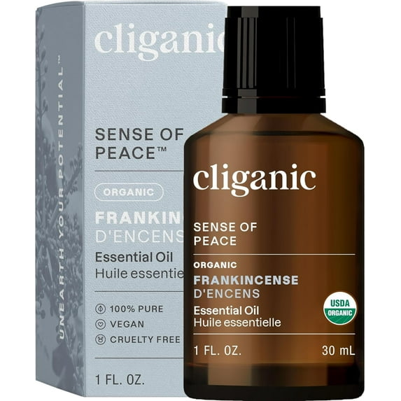 Cliganic USDA Organic Frankincense Essential Oil, 1oz - Boswellia Serrata, 100% Pure Natural Undiluted, for Aromatherapy | Non-GMO Verified