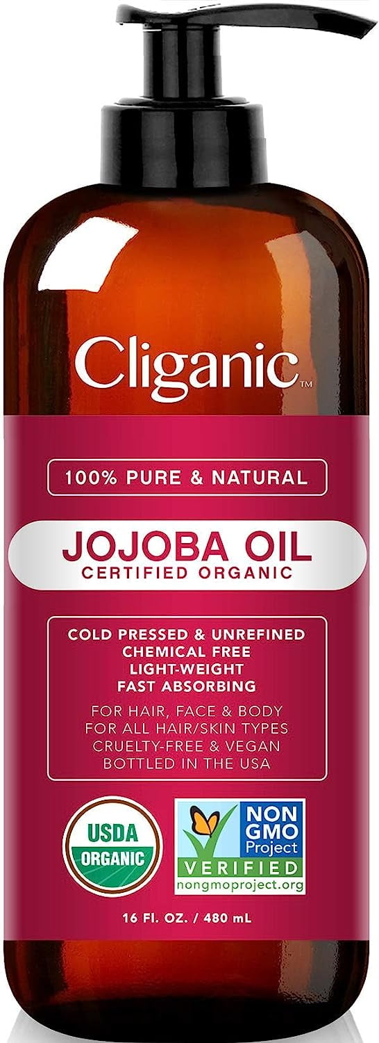 Cliganic Organic Jojoba Oil 32 oz 100% Pure  Bulk Natural Cold Pressed  Unrefined Hexane