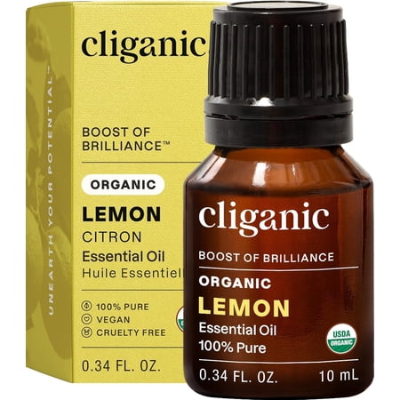 Cliganic USDA Organic Lemon Essential Oil, 100% Pure & Natural | Undiluted, for Aromatherapy, Household Cleaning | Non-GMO Verified 10ml