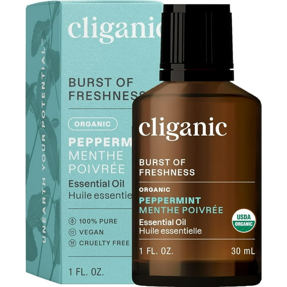 Cliganic USDA Organic Peppermint Essential Oil, 1oz - 100% Pure Natural Undiluted, for Aromatherapy | Non-GMO Verified
